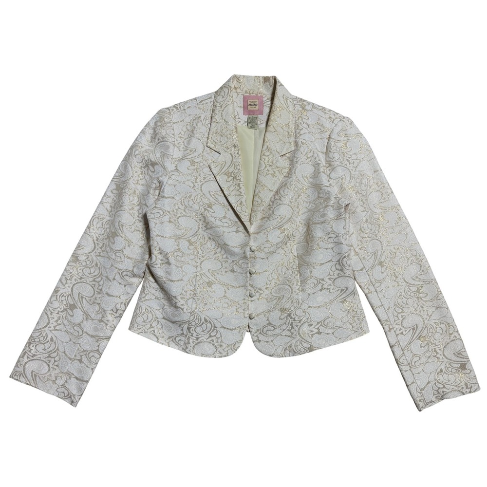 Vintage Old Navy Blazer Womens Large Gold Metallic Paisley Jacquard Jacket 00s